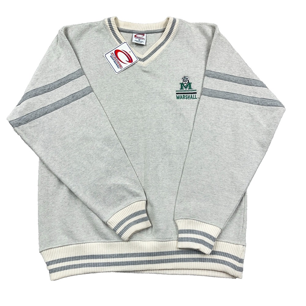 Vintage Marshall Thundering Herd Sweatshirt Men Medium Gray Waffle Knit 90s Y2K